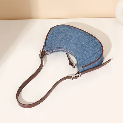 Damen-Umhängetasche aus Denim in Halbmondform - Élodie