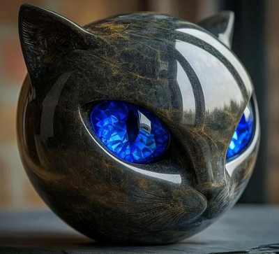 Elinas Auge – Mystische Katzenskulptur aus poliertem Marmor