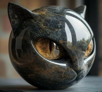 Elinas Auge – Mystische Katzenskulptur aus poliertem Marmor