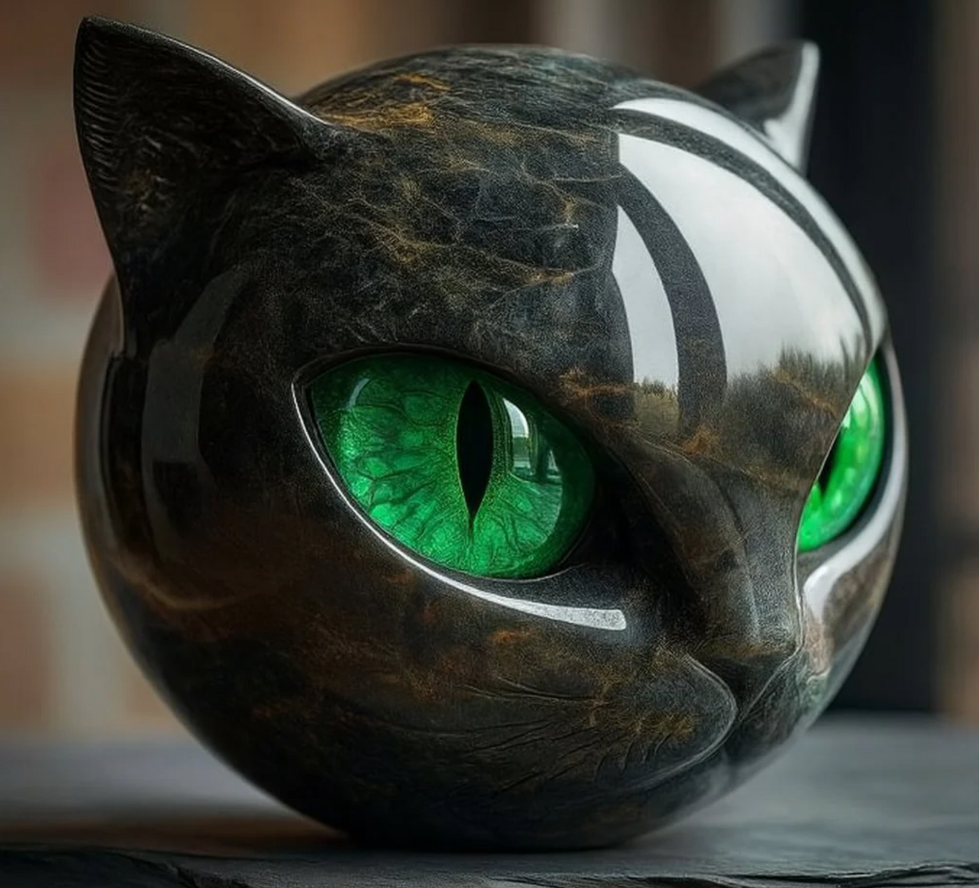 Elinas Auge – Mystische Katzenskulptur aus poliertem Marmor