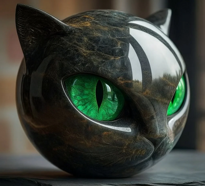 Elinas Auge – Mystische Katzenskulptur aus poliertem Marmor