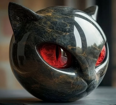 Elinas Auge – Mystische Katzenskulptur aus poliertem Marmor