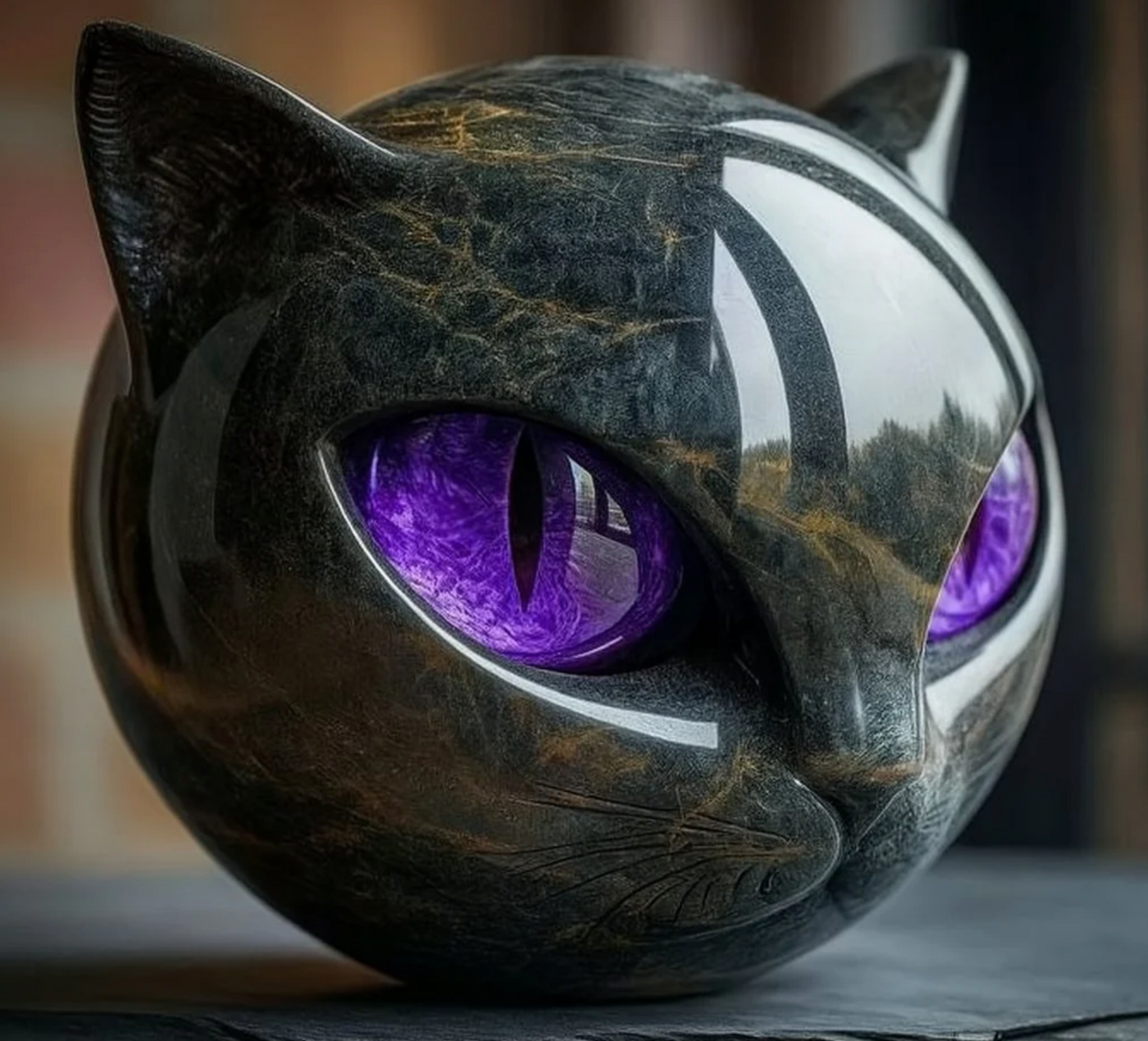 Elinas Auge – Mystische Katzenskulptur aus poliertem Marmor