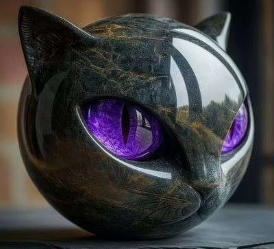 Elinas Auge – Mystische Katzenskulptur aus poliertem Marmor