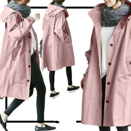 Damen Trenchcoat in Übergröße mit leichter Kapuze - Simona