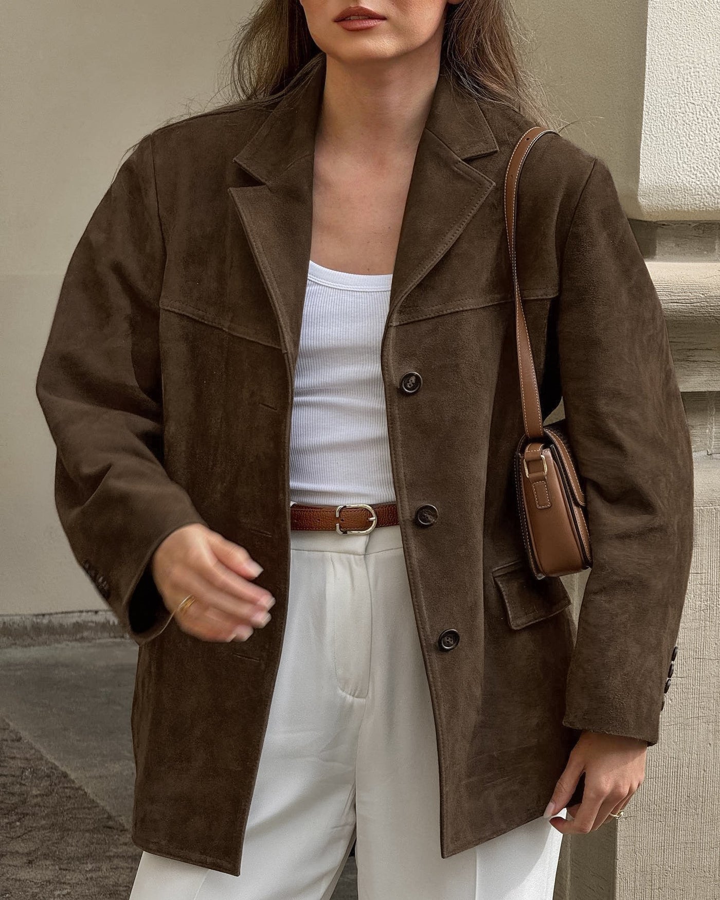 Lose Wildlederjacke mit Retro-Samtaufschlägen - Loise