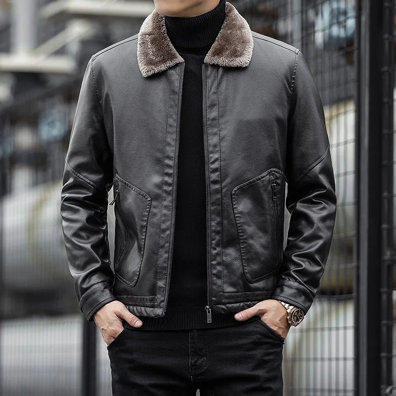 Herren Lederjacke mit Kragen - Leon