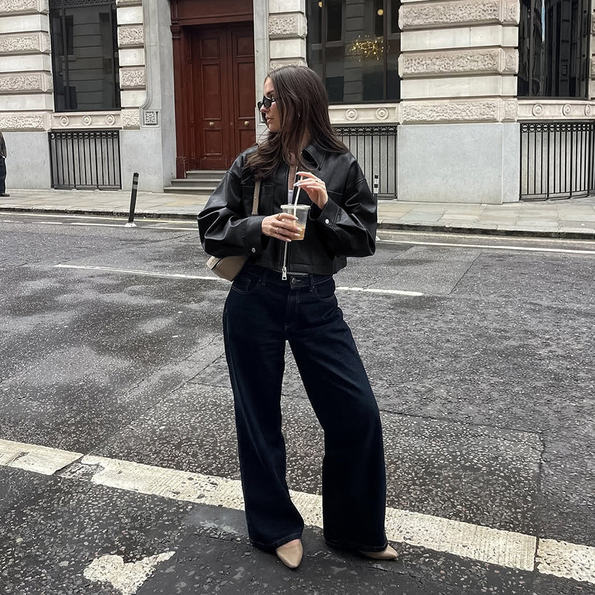 Kurze Damen-Bikerjacke mit Metallreißverschluss - Raizy