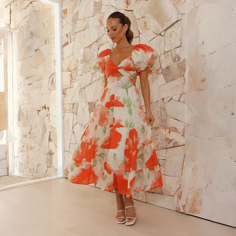 Bella - Langes Bohème-Kleid mit tief ausgeschnittenen Trägern
