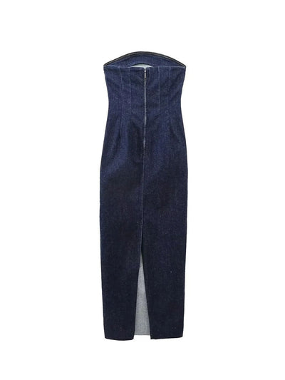 Rina - Langes Kleid aus blauem Denim