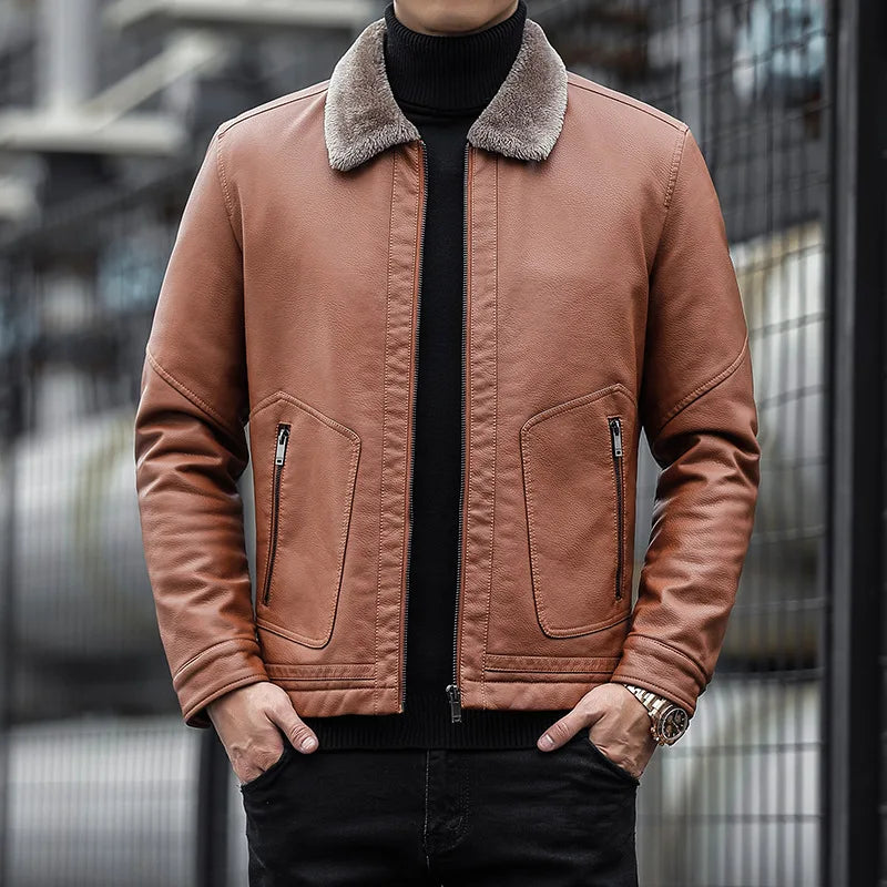 Herren Lederjacke mit Kragen - Leon