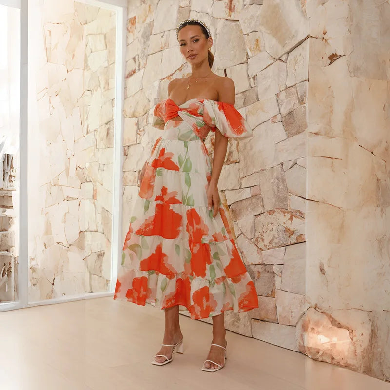 Bella - Langes Bohème-Kleid mit tief ausgeschnittenen Trägern