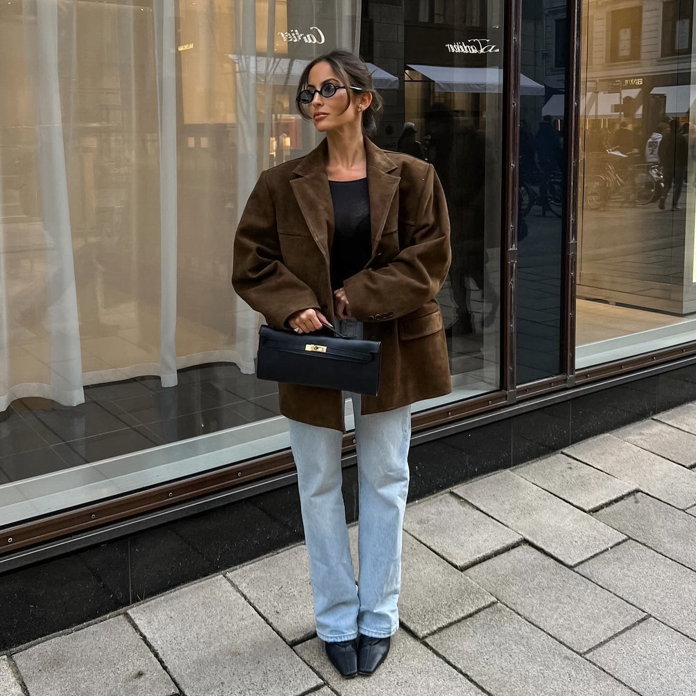 Lose Wildlederjacke mit Retro-Samtaufschlägen - Loise