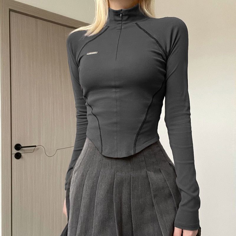 Aniceta Bluse - Trendige Sportbluse mit Reißverschluss in Kurz- und Langarm