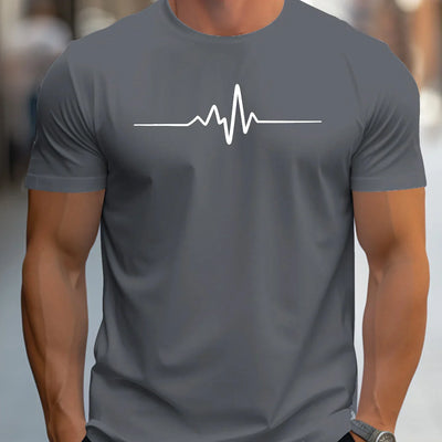 Herren Slim-Fit Kurzarm T-Shirt mit Herzschlag-Print