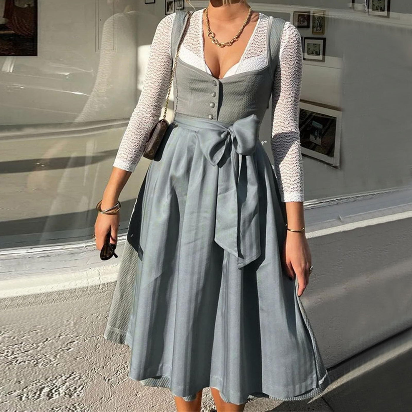 Damen Oktoberfest Dirndl Kleid mit Quadratkragen - Hildegard