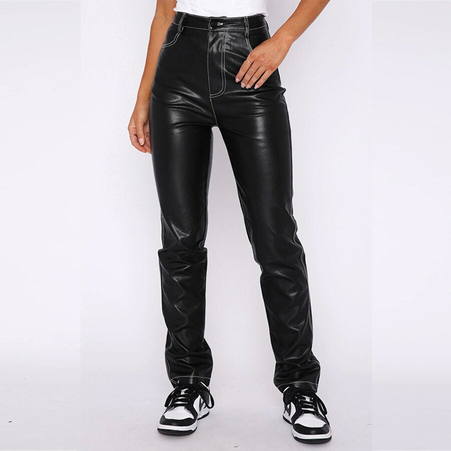 Cara Hosen - Lässige Schwarze Leder High-Waist Skinny Hose für den Alltag