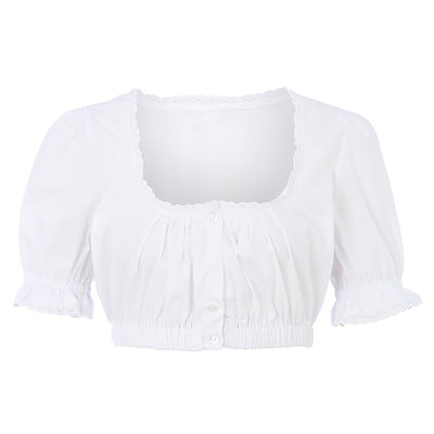 Dirndlbluse Damen Weiß Kurzarm Klassisch - Amalia