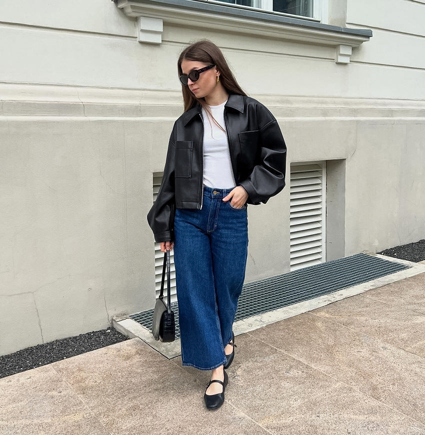 Kurze Damen-Bikerjacke mit Metallreißverschluss - Raizy