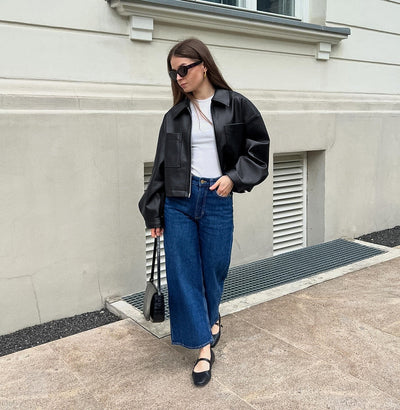 Kurze Damen-Bikerjacke mit Metallreißverschluss - Raizy