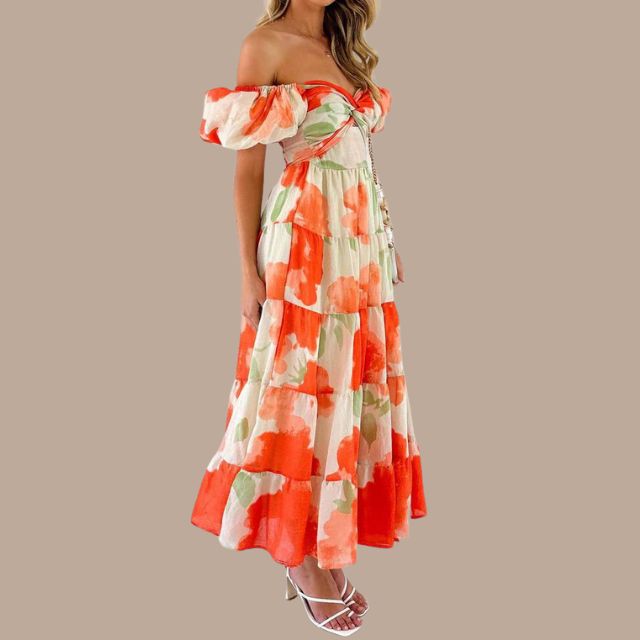 Bella - Langes Bohème-Kleid mit tief ausgeschnittenen Trägern