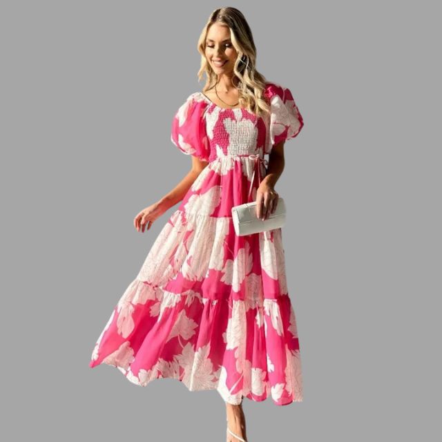 Louella - Langes Blumenkleid mit Rüschenrock