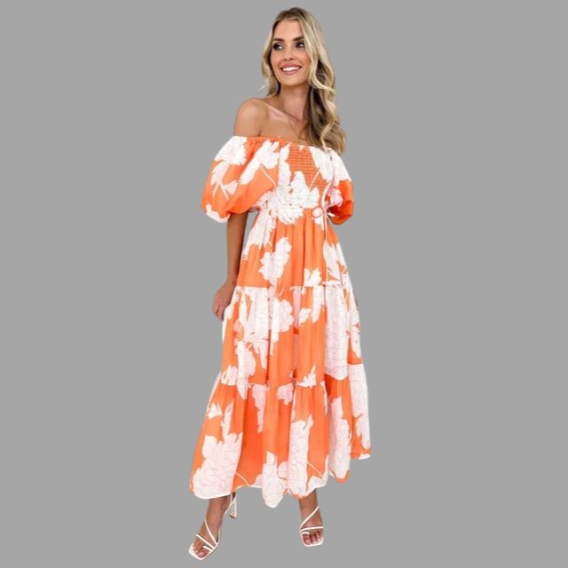 Louella - Langes Blumenkleid mit Rüschenrock