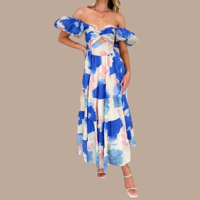 Bella - Langes Bohème-Kleid mit tief ausgeschnittenen Trägern