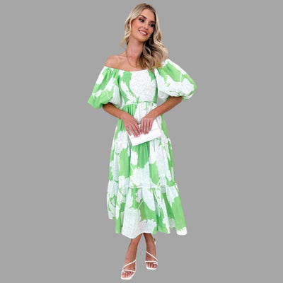 Louella - Langes Blumenkleid mit Rüschenrock