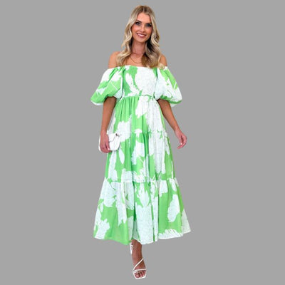 Louella - Langes Blumenkleid mit Rüschenrock