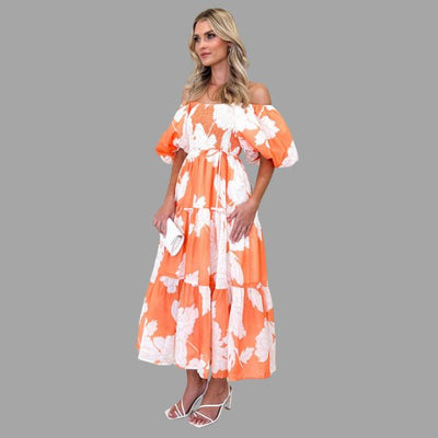 Louella - Langes Blumenkleid mit Rüschenrock