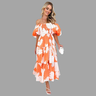Louella - Langes Blumenkleid mit Rüschenrock