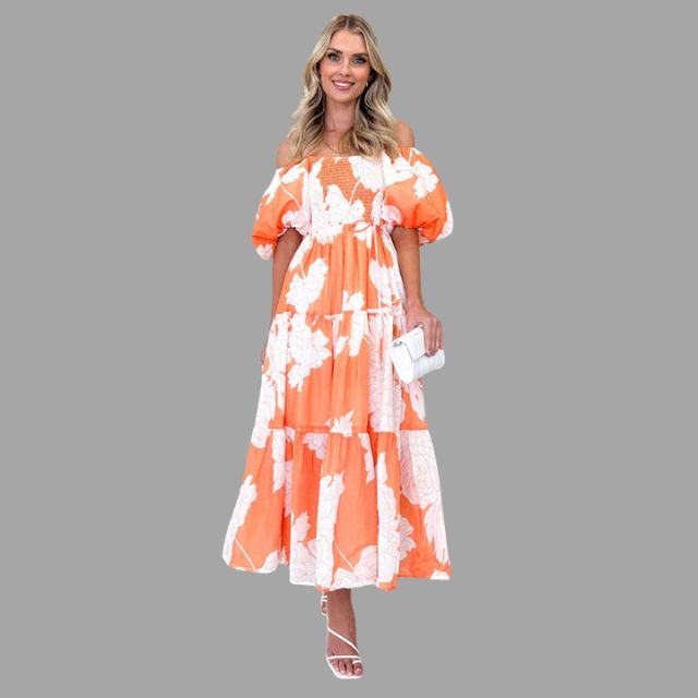 Louella - Langes Blumenkleid mit Rüschenrock