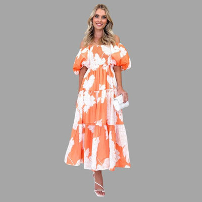 Louella - Langes Blumenkleid mit Rüschenrock