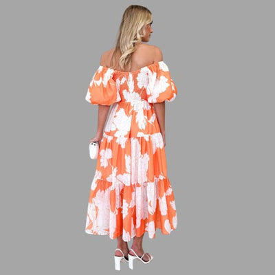 Louella - Langes Blumenkleid mit Rüschenrock