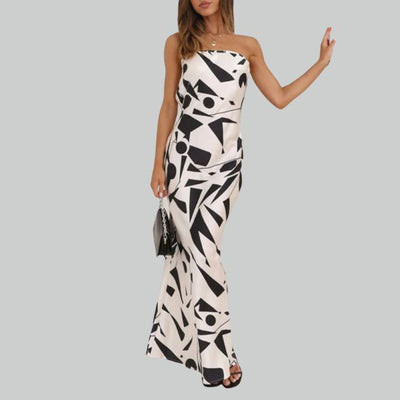Andrea - Trägerloses langes Kleid mit Seitenschlitz