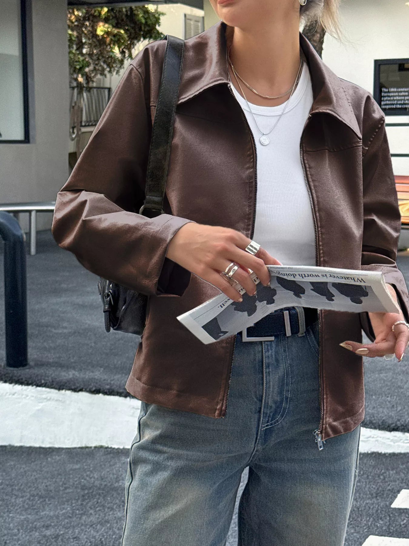 Damenjacke mit Ledereffekt und Frontreißverschluss - Kendra