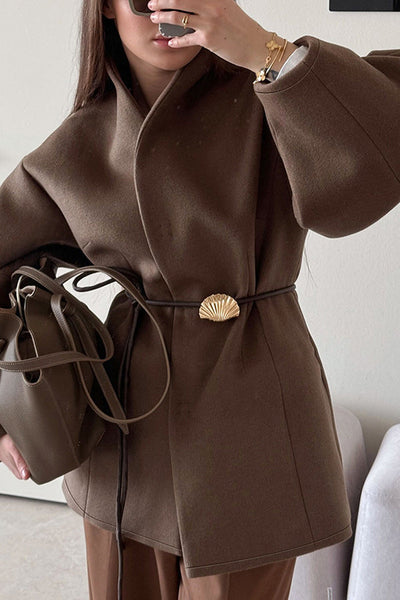 Damen Wollmantel mit dünnem Gürtel - Zanya