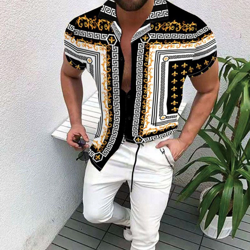Lässiges Herren Kurzarm Hemd mit Druck