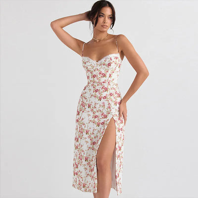 Eloise - Geblümtes Midi-Sonnenkleid mit Rosenknospe