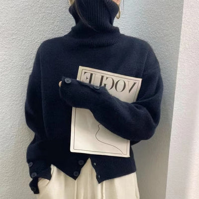 Rollkragenpullover für Damen mit Knöpfen