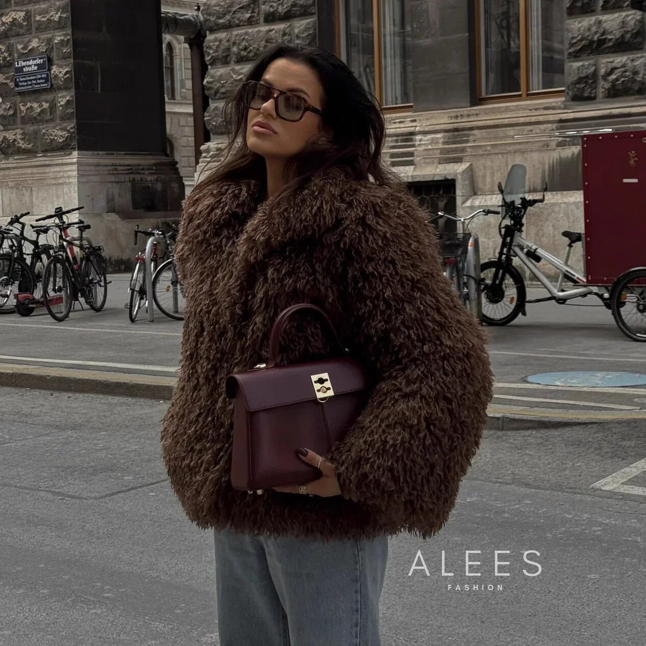 Damen Fleecemantel mit breitem Revers - Daria