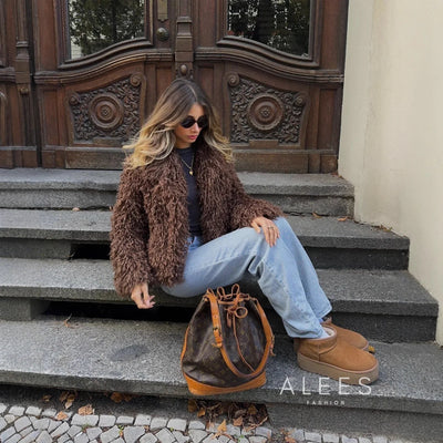 Damen Fleecemantel mit breitem Revers - Daria