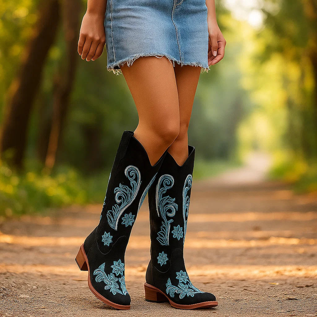 Hohe Damenstiefel im Cowboy-Stil mit Stickerei - Mariela