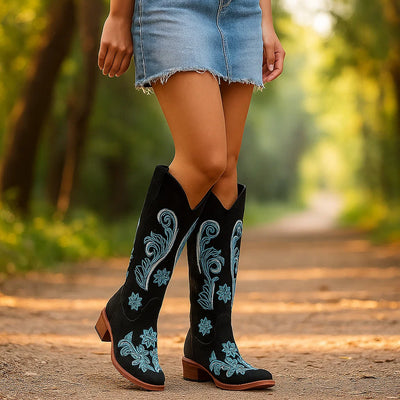 Hohe Damenstiefel im Cowboy-Stil mit Stickerei - Mariela