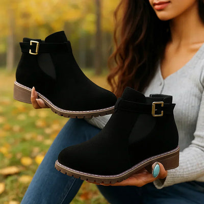 Niedrige Damenstiefel mit seitlicher Schnalle schnallenfeste Sohle - Teresa