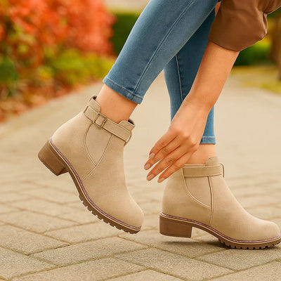 Niedrige Damenstiefel mit seitlicher Schnalle schnallenfeste Sohle - Teresa