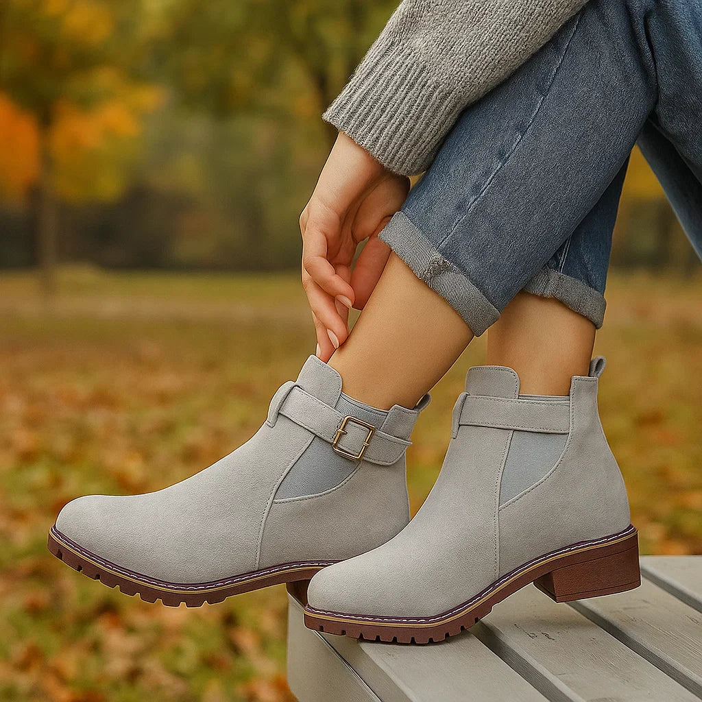 Niedrige Damenstiefel mit seitlicher Schnalle schnallenfeste Sohle - Teresa