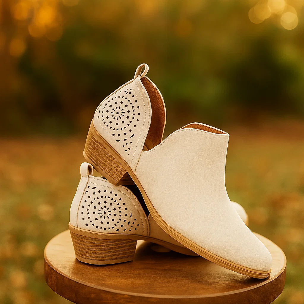 Niedrige Damenstiefeletten mit durchbrochenem Design und niedrigem Absatz - Felicia