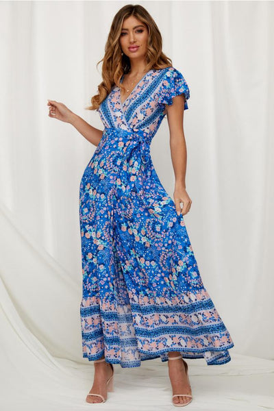 Aixa - Bedrucktes Maxikleid mit Rüschen und Wickeloptik